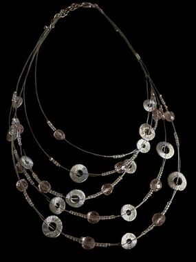 Chico's Multi-Strand Silver-Tone Clear Crystal, Pink & Silver Beads Necklace